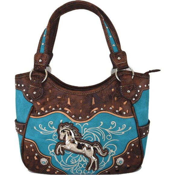 Tooled Leather Laser Cut Western Style Horse Cowgirl Purse Country Totes Women H - Picture 2 of 7